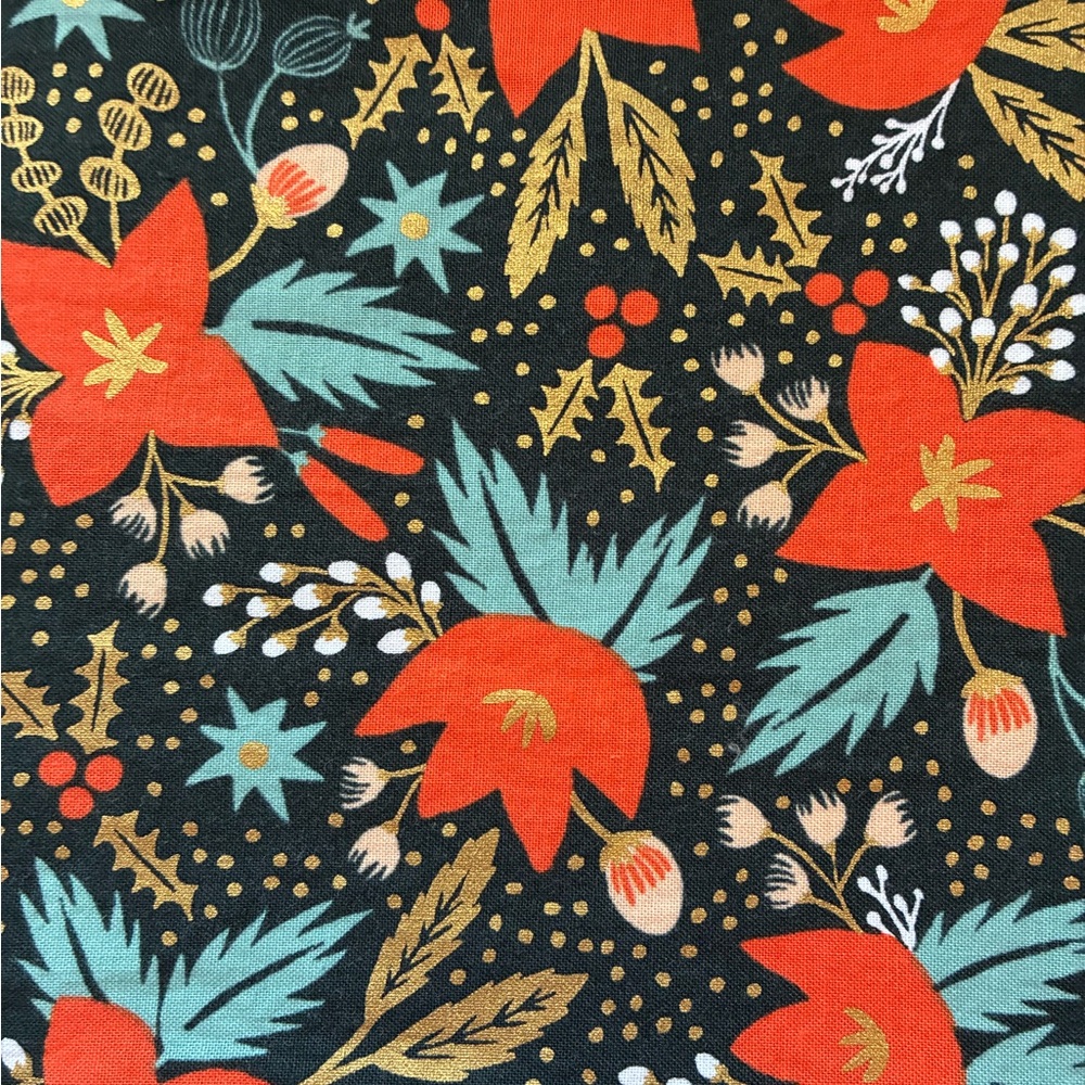 Rifle Paper Co. Metallic Fabric - Holiday Classics - Poinsettia - 1 Yard 🌲✨🌲✨🌲 - Picture 2 of 4